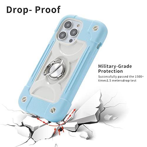 MARKILL Compatible with iPhone 14 Pro Case 6.1 Inch with Built-in Ring Stand, Military Grade Drop Protection Full Body Rugged Heavy Duty Case 3 in 1 Protective Durable Cover - color: Ice Blue, size: iPhone 14 Pro 6.1"