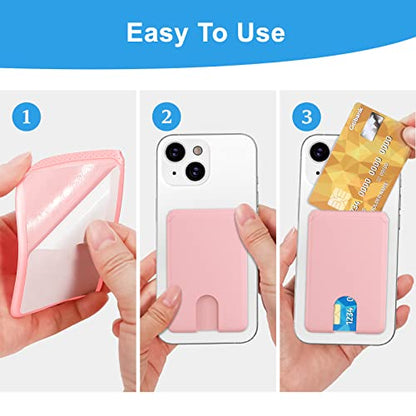 SHANSHUI Phone Card Holder, 3 Pack Premium Silicone Credit Card Holder for Back of Cell Phone Wallet with iPhone, Android & Most Smartphones -3Pack Pink - color: Pink x3