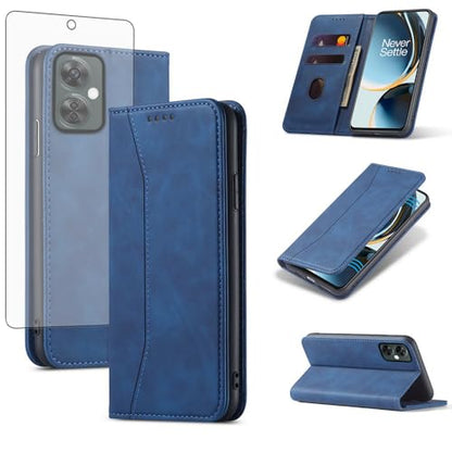 Asuwish Flip Wallet Phone Case for OnePlus Nord N30 5G/CE 3 Lite with Tempered Glass Screen Protector Magnetic Closure Folio Cover Credit Card Holder Slot Stand Oppo K11x/One Plus 1 1+ N 30/CE3 Blue - color: Blue