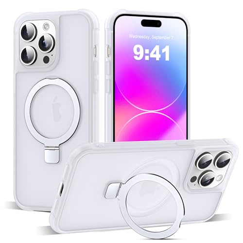 SKYLMW Compatible with iPhone 14 Pro Case with Stand,Translucent | iPhone 14 Pro Phone Case 6.1",Magnetic Ring Stand,Compatible with MagSafe,Military-Grade Protection,Great Grip Feeling - color: Translucent, size: Iphone 14 Pro