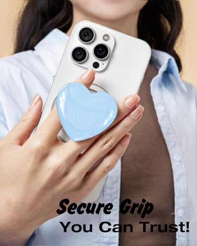 Svanove Heart Magnetic Phone Grip Compatible with Magsafe Phone Grip Holder, Cute Collapsible Glass Grips Stand Kickstand for iPhone Samsung, 3D Crystal Pretty Glitter Love Mag Safe Holder, Light Blue - color: Light Blue, style: Magnetic