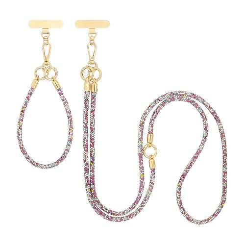 ABJFJE Crystal Phone Lanyard Crossbody & Wrist Strap Phone Strap Crossbody & Wrist Lanyard Anti Theft Phone Strap for Women - color: Purple +White