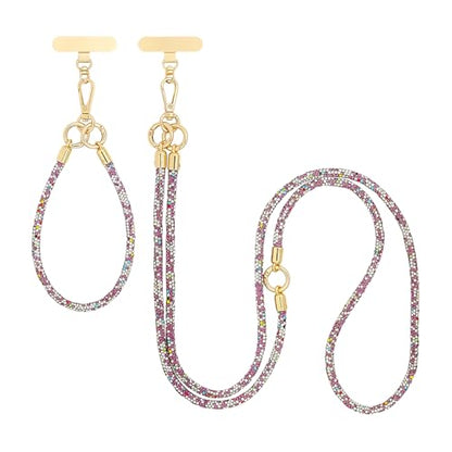 ABJFJE Crystal Phone Lanyard Crossbody & Wrist Strap Phone Strap Crossbody & Wrist Lanyard Anti Theft Phone Strap for Women - color: Purple +White