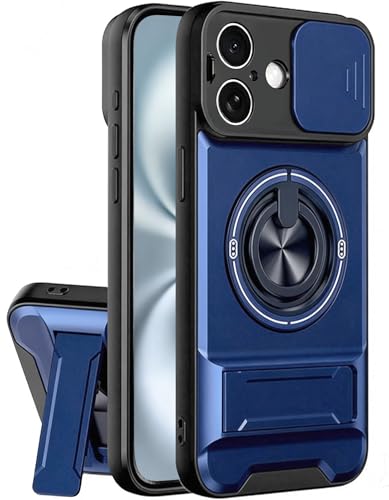 Dssairo for iPhone 16 case with 360°Rotation Magnetic Ring Compatible with MagSafe Slide Camera Cover Foldable Stand Military-Grade Shockproof Protective case (Blue, iPhone 16) - color: Blue, size: iPhone 16