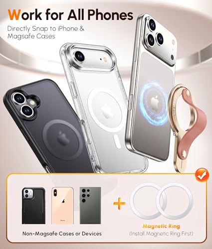 GripMate 2nd Magnetic Phone Ring Holder, Slim MagSafe Finger Loop Grip - color: Amber