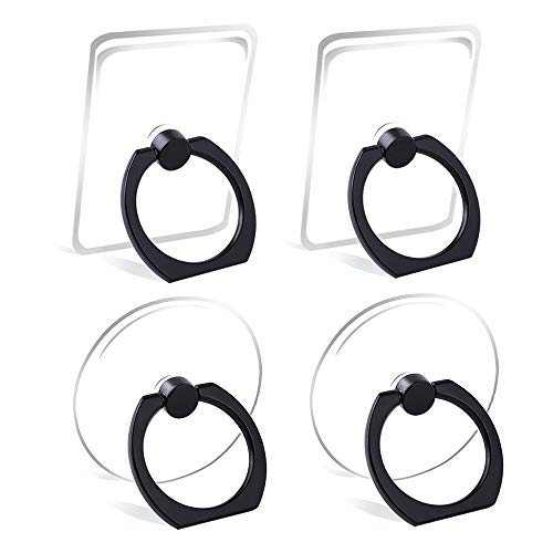 Cell Phone Ring Holder Stand Transparent Finger Grip Loop 360 Degree Rotation Finger Ring Stand (4 X Black) - color: 4 X Black
