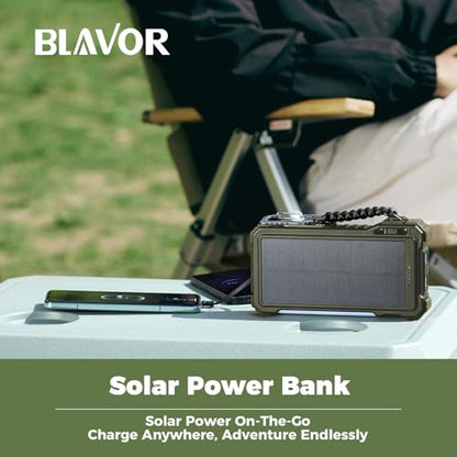 BLAVOR Solar Power Bank 20000mAh, Wireless Charger for Phones & Apple Watch - color: Green