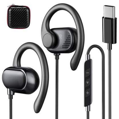 USB C Earbuds Wired Open Ear Headphones for iPhone 17 18 Pro Max 16 15 - color: Black