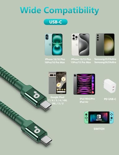 USB C Cable 3FT, 2Pack USBC to USBC Fast Charging Cable 66W, iPhone USB C - color: Green, size: 3FT, style: USB C to USB C