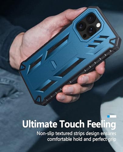 FNTCASE for iPhone 14 Pro Max Case, Built-in Screen Protector, Kickstand | 20FT Military-Grade Drop Protection, Anti-Slip Matte Textured, Rugged Heavy Duty Shockproof TPU Protective Cover - color: Kickstand Blue