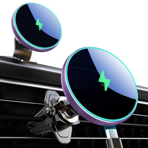 for Magsafe Car Mount Charger 15W LED RGB Car Phone Holder for Dash Vent - color: Purple