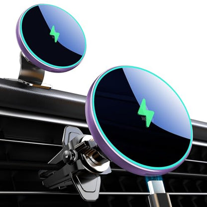 for Magsafe Car Mount Charger 15W LED RGB Car Phone Holder for Dash Vent - color: Purple