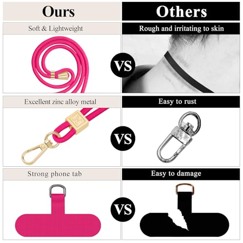 Hovmwey Phone Lanyard Crossbody, Hand Wrist Strap Lanyard with 2 Phone Tethers, Adjustable Anti Theft Phone Strap Neck Lanyard for Keys ID Badges Phones Wallet, Pink - color: Pink