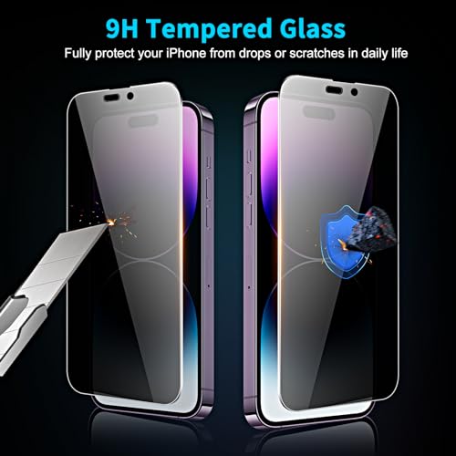 2 Pieces Privacy Screen Protector for iPhone 14 Pro 6.1 Inches, Anti Spy Tempered Glass with Installation Tools, 9H Hardness, Compatible with Cover - size: iPhone 14 Pro