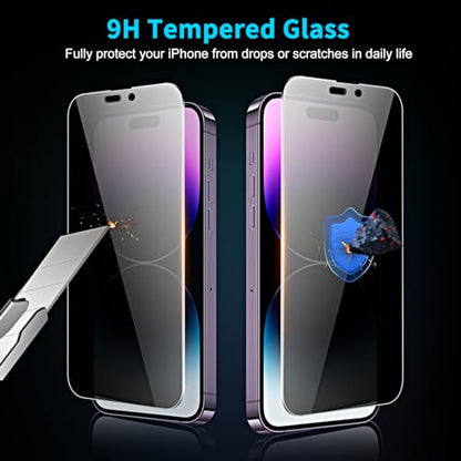 2 Pieces Privacy Screen Protector for iPhone 14 Pro 6.1 Inches, Anti Spy Tempered Glass with Installation Tools, 9H Hardness, Compatible with Cover - size: iPhone 14 Pro