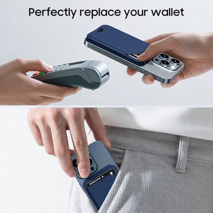 for Mag-Safe Wallet, Leather Phone Magnetic Wallet Stand Adjustable for iPhone 17/16/15/14/13/12 Series, ID Window, RFID Blocking (Blue) - color: blue