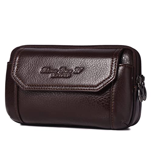 Leather Phone Belt Bag Holster Pouch for Men Loop Flip Coin Purse Case Cell Phone Waist Pack Pouch Case - color: #03coffee