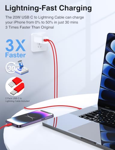 USB C to Lightning Cable [Apple MFi Certified] - 2Pack 6/10FT - Red - color: Red, size: 6ft+10ft
