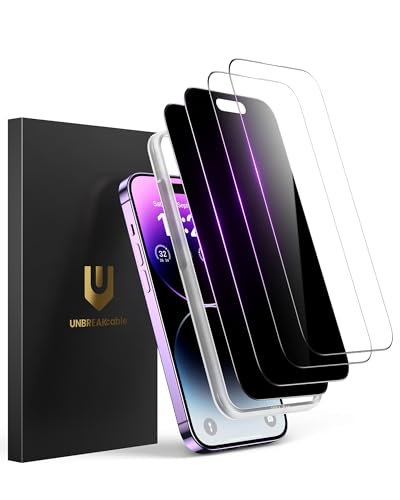 UNBREAKcable 4PCS Screen Protector for iPhone 14 Pro - 2 Privacy Tempered Glass+2 Clear Glass Double Shatterproof [Installation Frame] [9H Hardness] [Case Friendly] Anti-Scratch for iPhone 6.1 inch - size: iPhone 14 Pro