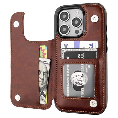 ONETOP for iPhone 16 Pro Wallet Case with Credit Card Holder,Brown | Kickstand,ID/Cash Holder,Case Wallet with Card Slots,Double Magnetic Clasp,Durable PU Leather Shockproof Cover for Women Men - color: Brown