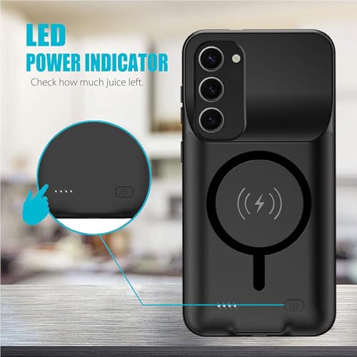 Battery Case for Galaxy S23 Plus,[12000mAh] Slim Portable Protective Fast Charging Case Backup Power Bank Battery Case Compatible with Galaxy S23 Plus Charging Case with Carplay(6.6inch)-Black - size: Galaxy 23 Plus