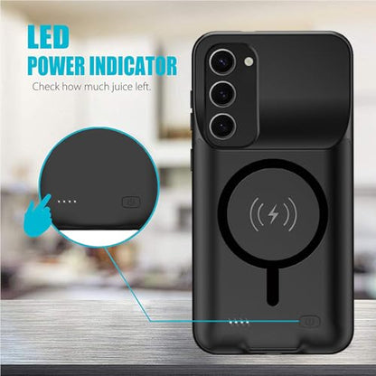 Battery Case for Galaxy S23,[10000mAh] Slim Portable Protective Fast Charging Case Backup Power Bank Battery Case Compatible with Galaxy S23(6.1inch) Wireless Charging Case with Carplay-Black - size: Galaxy S23