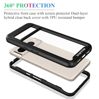 Compatible with Google Pixel 8 Pro Case, Built in Screen Protector Full Body Shockproof Slim Fit Bumper Protective Phone Cover Men Women-Black/Clear - size: Google Pixel 8 Pro
