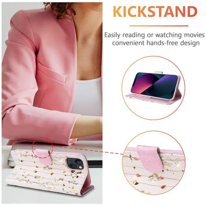 UEEBAI Wallet Case for iPhone 13, PU Leather Phone Cover Kickstand RFID Blocking Flip Case Card Slots Wrist Strap Relief Engraved Pattern Magnetic Closure Flower Folio Wallet, Vine - color: Vine, size: iPhone 13
