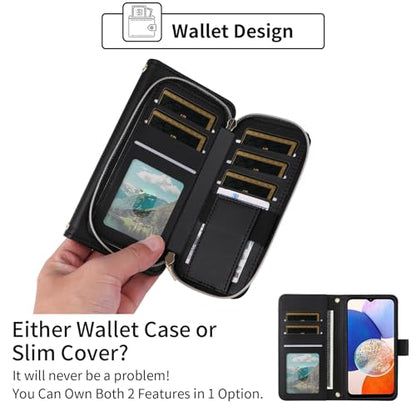 Argyle Wallet Case for Samsung Galaxy A16 5G/4G with Wrist Strap Shoulder Strap, 9+ Card Slots Zipper Purse Luxury PU Leather Stand Checkered Cell Phone Cover for A 16 Women Girls Black | Wrist/Shoulder Strap, 9+ Card Slots, Zipper Purse, Luxury PU Leathe