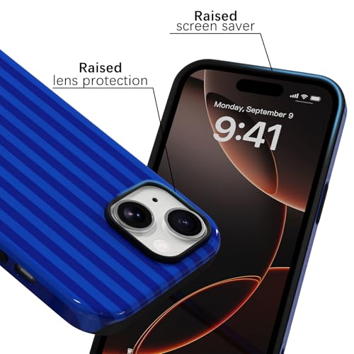 Skyseaco Compatible with iPhone 15 Case with MagSafe, Cute Striped Phone Case for Women Girls, Soft TPU + Hard PC Dual Layer Shockproof Glossy Protective Cover, Navy Blue - color: Navy Blue, size: iPhone 15
