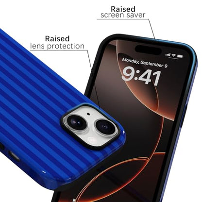 Skyseaco Compatible with iPhone 15 Case with MagSafe, Cute Striped Phone Case for Women Girls, Soft TPU + Hard PC Dual Layer Shockproof Glossy Protective Cover, Navy Blue - color: Navy Blue, size: iPhone 15