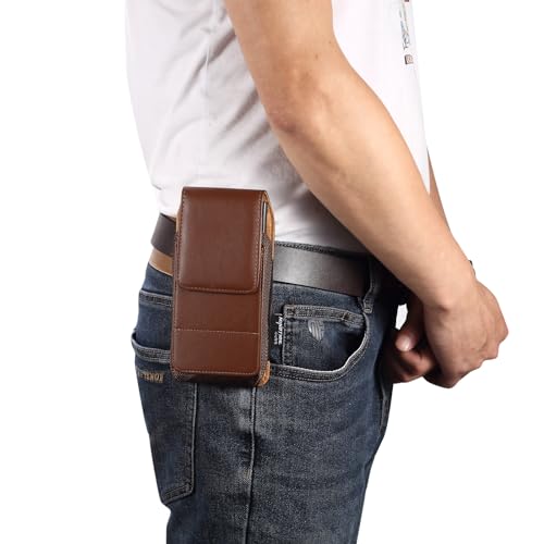 Cell Phone Pouch Pu Leather Holster Belt Clip Holder for Samsung Galaxy S26 Ultra S25 Ultra A05 A06 A14 A07 A16 A36 Moto G 5G 2025 Moto G Power 2025 Google Pixel 10 Pro XL (Brown, XL) - color: Brown, size: XL