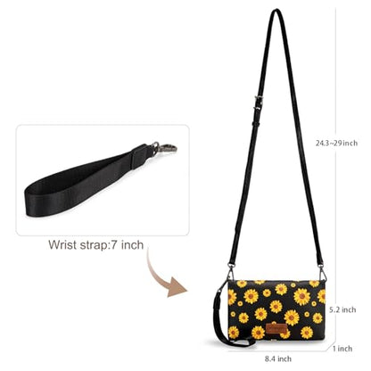 Wrangler Crossbody Wallet Women Black Sunflower Daisy Large Capacity Wallets RFID Blocking Bifold Clutch Small Purse with Crossbody Strap - color: Aa--black