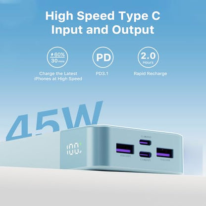 JUOVI Power Bank 45W 20000mAh Portable Charger - color: Blue
