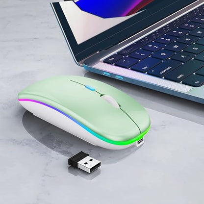 WREANU Wireless Bluetooth Mouse, Rechargeable Laptop Mice, Green - color: Green Wireless Bluetooth Mouse