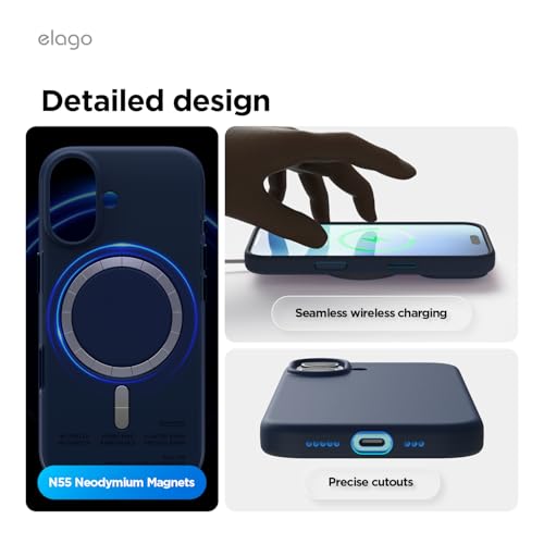 elago Premium Magnetic Silicone Case for iPhone 17 | Compatible with MagSafe, Liquid Silicone Material, Protection, Shockproof, Slim Phone (Jean Indigo) - color: Jean Indigo, size: iPhone 17