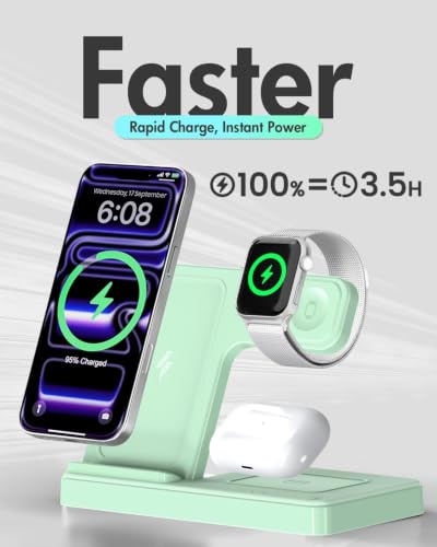 GETPALS Wireless Charger Phone Charging Station for Apple Multiple Devices - color: Light Green