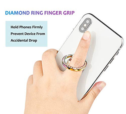 Iridescent Glitter Bling Bling Phone Ring Holder,Sparkle Phone Ring Grip Artificial Stand with Flat Diamond,Flat Rhinestone Cell Finger Ring for Phones,Pad(Rainbow) - color: Rainbow