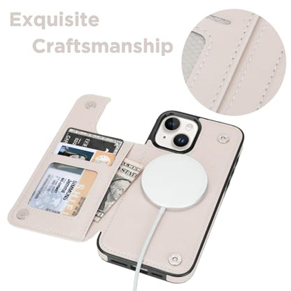 uCOLOR for iPhone 13/14 Wallet Case with Card Holder Pastel Check Vibes | Compatible with MagSafe,Folio Flip PU Leather Magnetic RFID,with Camera Lens Protector - color: Pastel Check Vibes