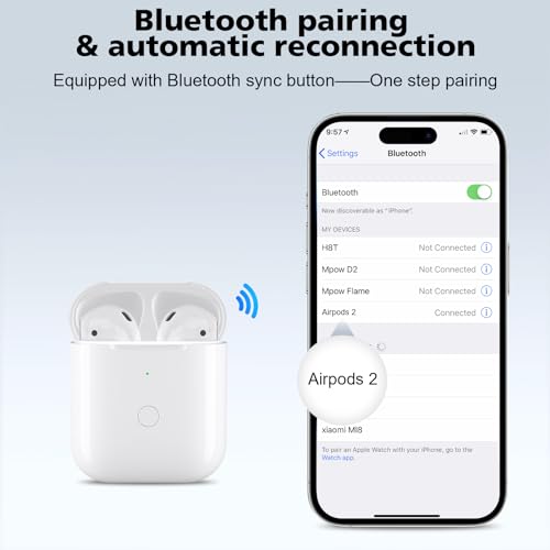 Wireless Charging Case Compatible with AirPod 1 2, Air Pods 1 2 Charger Case Replacement with Bluetooth Pairing Sync Button, No Earbuds,White - color: Air Pod Charging Case