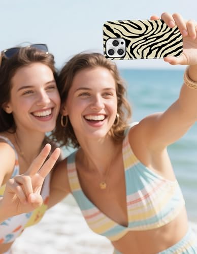 Jusy Magnetic Zebra Phone Case for iPhone 17 Pro Max,Beige | Compatible with MagSafe, Cute Aesthetic Zebra Design, TPU and PC Protective Shockproof Cover - color: Beige