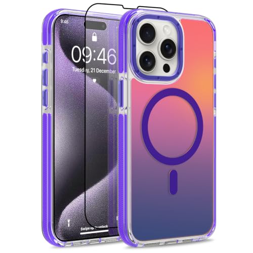 Magnetic Case for iPhone 15 Pro Max [Compatible with Magsafe] [Cute Fashion Fluorescent Design] [1 Screen Protector] Slim Translucent Matte Case for iPhone 15 Pro Max 6.7" 2023, Purple - color: Purple, size: iPhone 15 Pro Max
