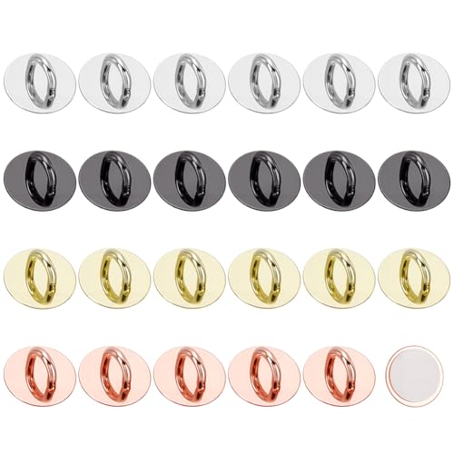 PLIGREAT 24 Pcs Metal Round Phone Charm Hooks, Phone Finger Grip Holder Universal Adhesive Phone Ring Loop Stand for Cell Phone Case Tablet DIY Hanging Accessories, 4 Colors