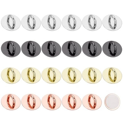 PLIGREAT 24 Pcs Metal Round Phone Charm Hooks, Phone Finger Grip Holder Universal Adhesive Phone Ring Loop Stand for Cell Phone Case Tablet DIY Hanging Accessories, 4 Colors