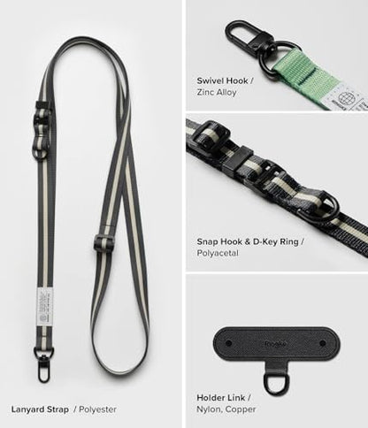 Ringke Holder Link Snap Hook Lanyard for Universal Cell Phone Case, Adjustable Crossbody Phone Lanyard - color: Sand Black