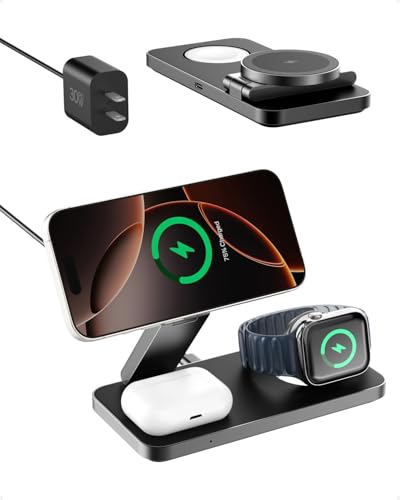 3 in 1 Wireless Charging Station with Qi2 Magnetic Charger for iPhone 16 Pro/16/16 Pro Max, for Apple Watch 9/Ultra 2/SE/8/7/6/5/4/3/2, for AirPods Pro/Pro 2/3 (Black) - color: Black