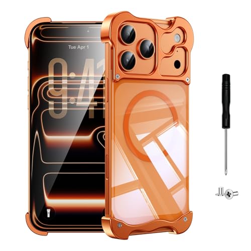 for iPhone 17 Pro Max Case Metal Frameless Detachable 4 Corner Airbag Compatible with MagSafe Slim Bumper Grade Shockproof Protector Cover with Camera Protection for iPhone 17 Promax Orange - color: Orange, size: iPhone 17 Pro Max