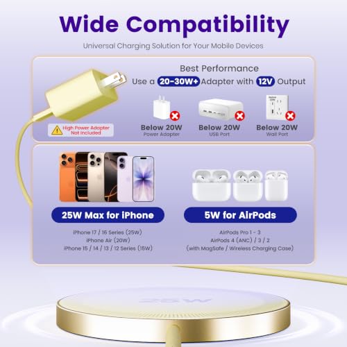 MagSafe 25W Wireless Charger for Apple Magnetic Fast Charging Pad - color: Light Yellow