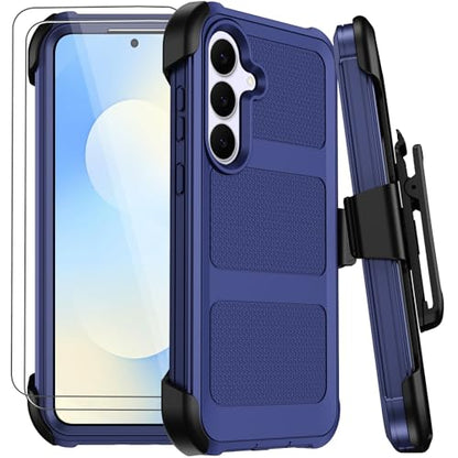 for Samsung Galaxy S25 FE Case with Belt Clip Holster,Military Grade Anti-Drop Shockproof Defender Phone Cases 2X Screen Protectors,2 Layers Rugged Heavy Duty Protective Bumper Cover (Blue) - color: Blue
