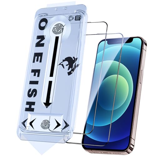 OneFish Glass Screen Protector for iphone 12/12 Pro, 9H Hardness Glass Scratch Resistant,HD Clarity Tempered Glass Film with Installation Frame,Shatterproof Bubble Free, Easy Installation,2Pack. - size: iPhone 12/12 Pro
